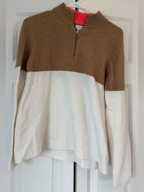 EUC J.Crew Factory Colorblock zip-up sweater in extra-soft yarn